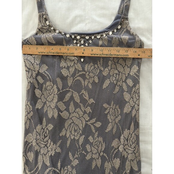 Y2K Lace Midi Dress Sz 6 Gray Gold Metallic Whimsigoth Fairy Grunge Babydoll * - Picture 13 of 16